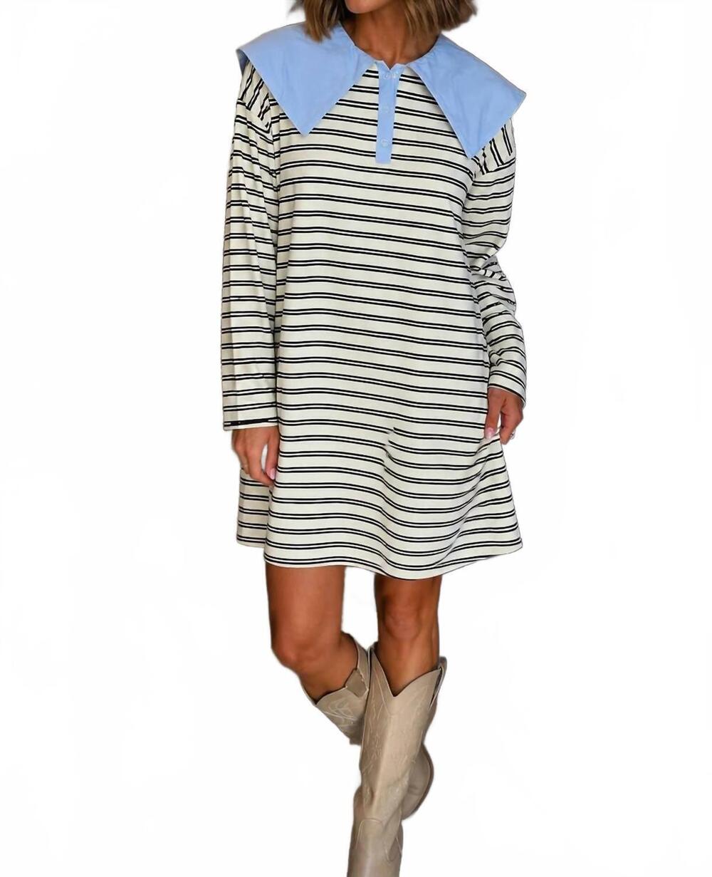 NEW AUREUM collar polo dress in black and cream classic stripe